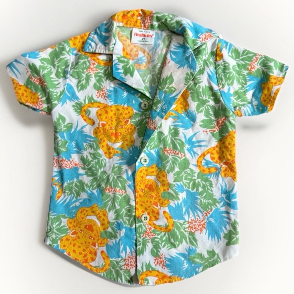 Hawaiian Shirt Leopard Print Kids 2T Made In USA Retro Aloha Vintage